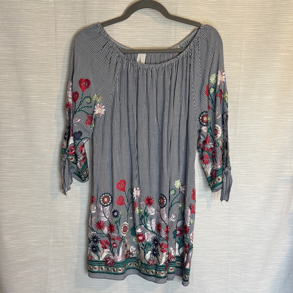 Floral Embroidered Striped Blouse